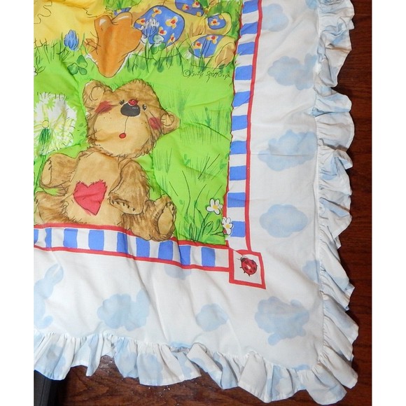 Little Suzys Zoo Baby Crib Quilt Duck Giraffe Bear Ruffled Edge Gerber - Picture 4 of 13